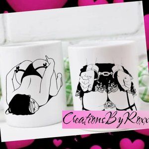 SET of Naughty Adult stoneware MUGs Comes with 2 cups New 12 ounces
